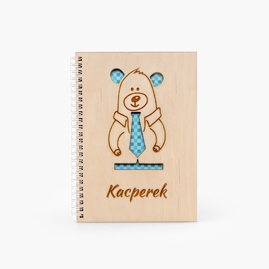 Дървен бележник Плюшено мече с вратовръзка, 15x21 cm