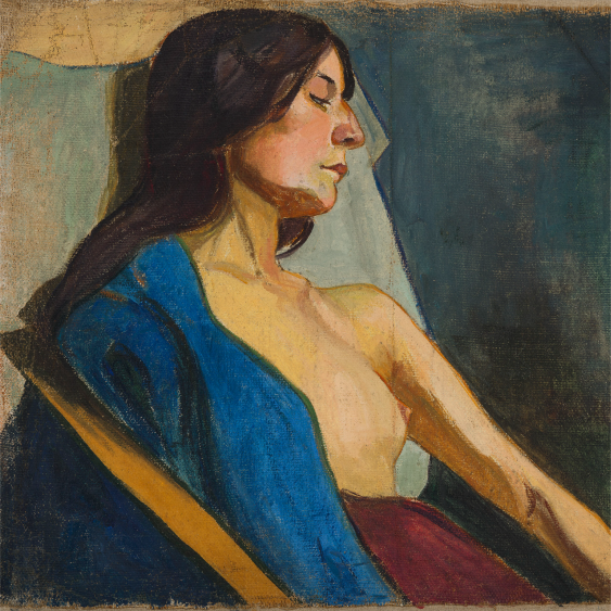 Плакат, В. Шлевински „Полугола жена в син шал“, 50x50